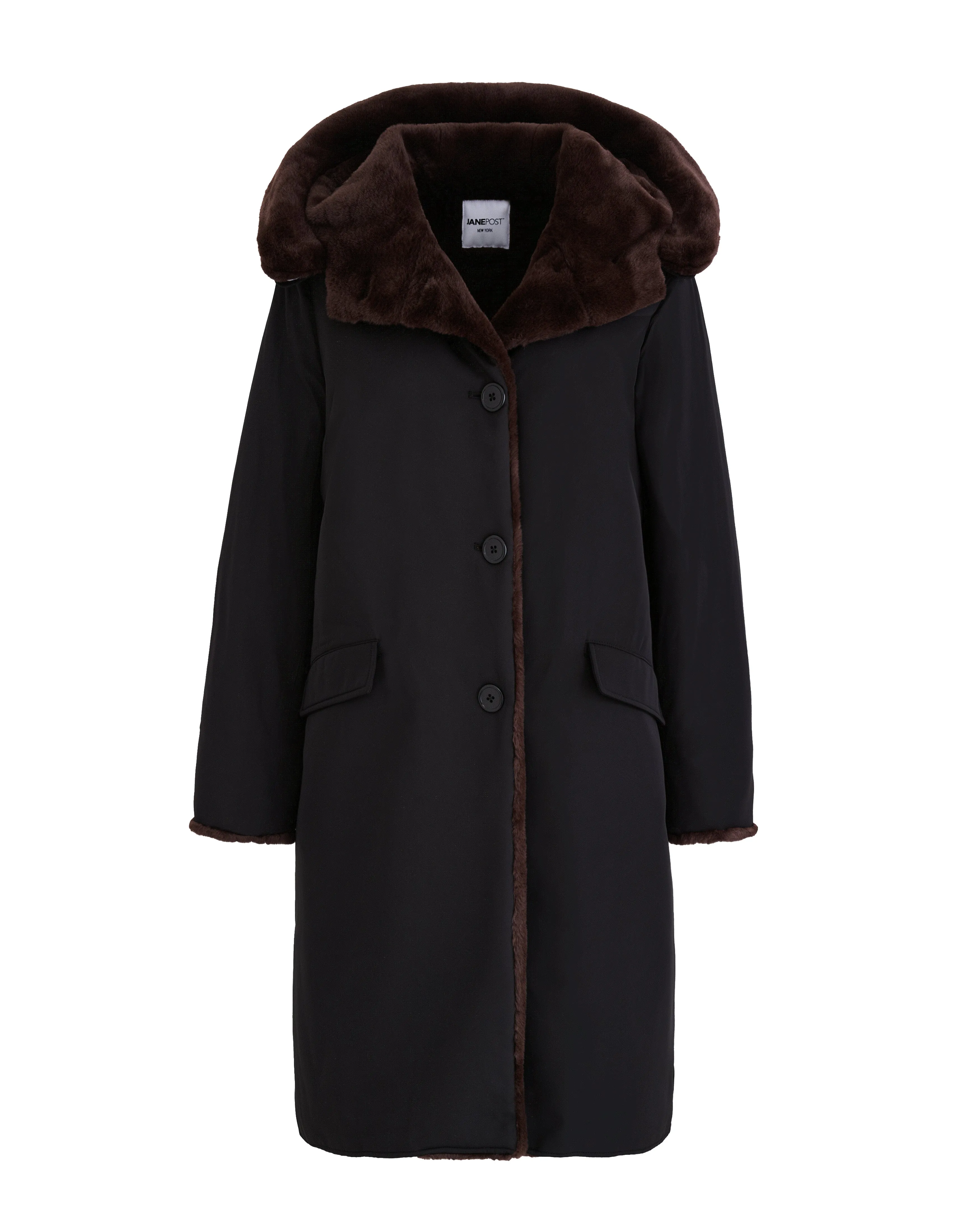 Pile Lined Storm Coat - Black