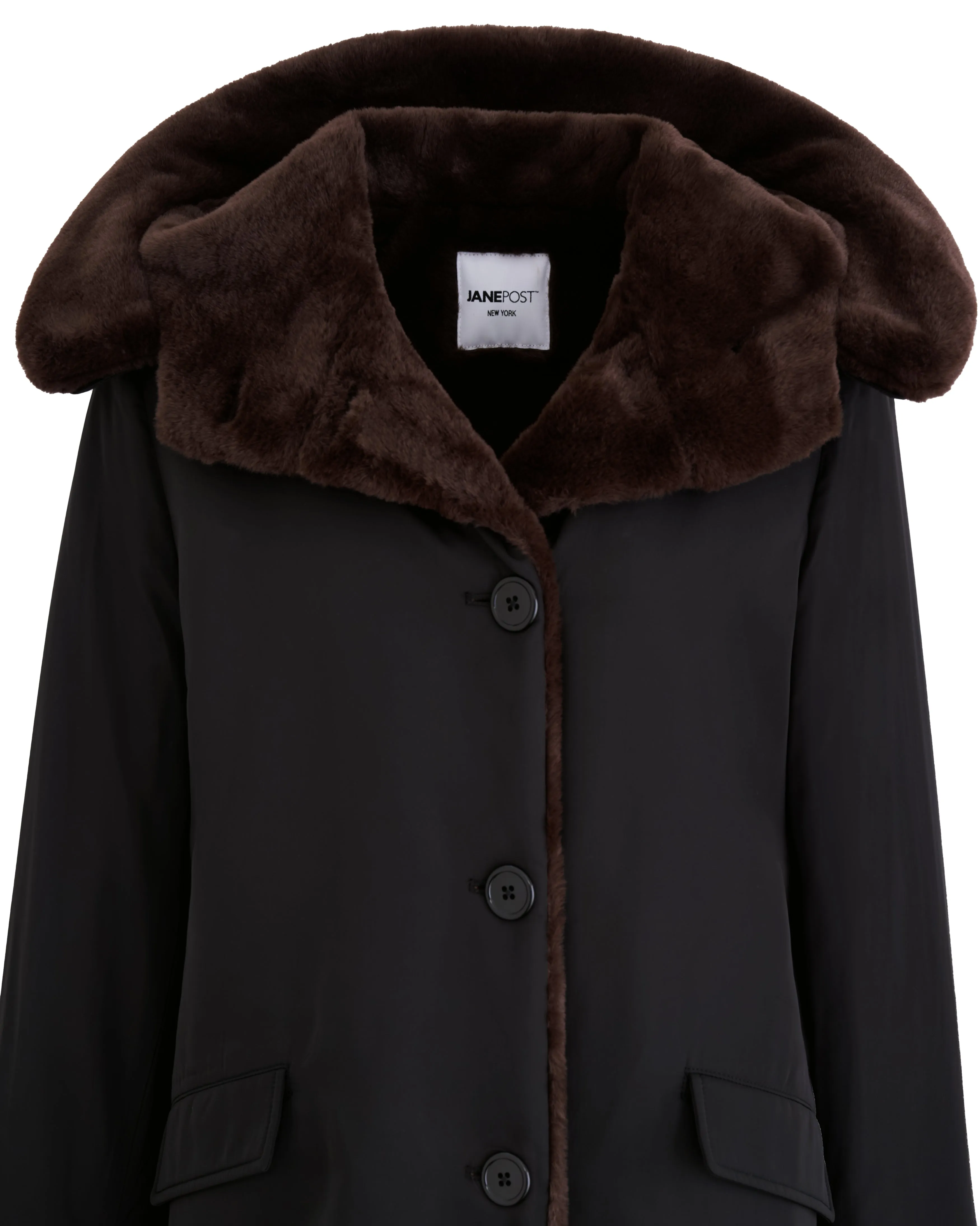 Pile Lined Storm Coat - Black