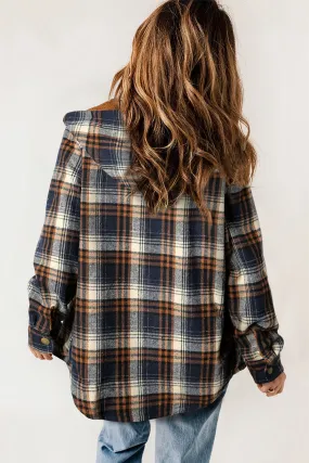 Plaid Pattern Sherpa Lined Hooded Shacket