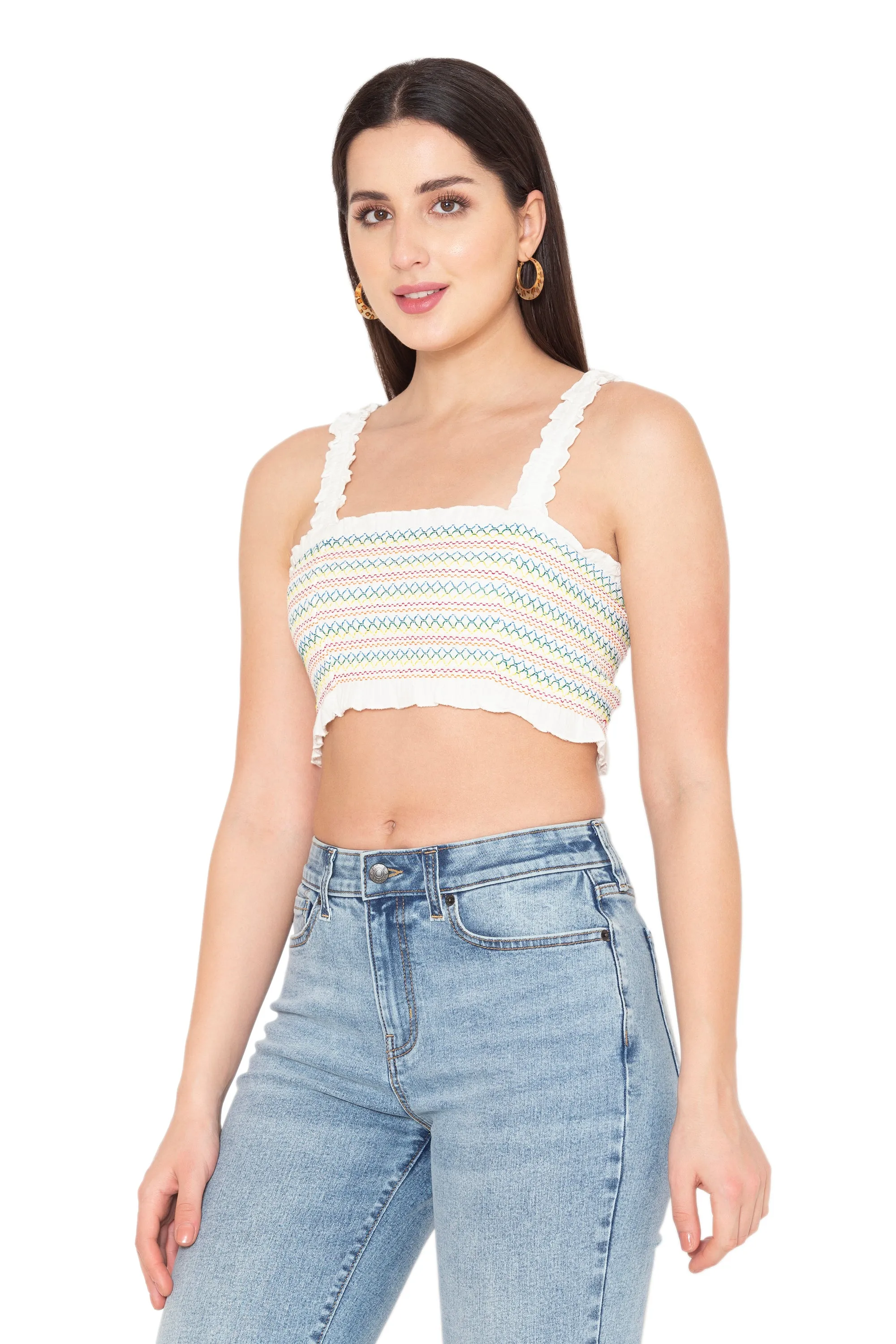 Porsorte Womens Smocked Cotton Gauze Crop Top