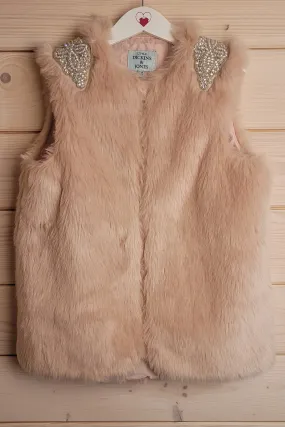 Powder Pink Cocktail Party Style Fur Gilet, 9-10 years