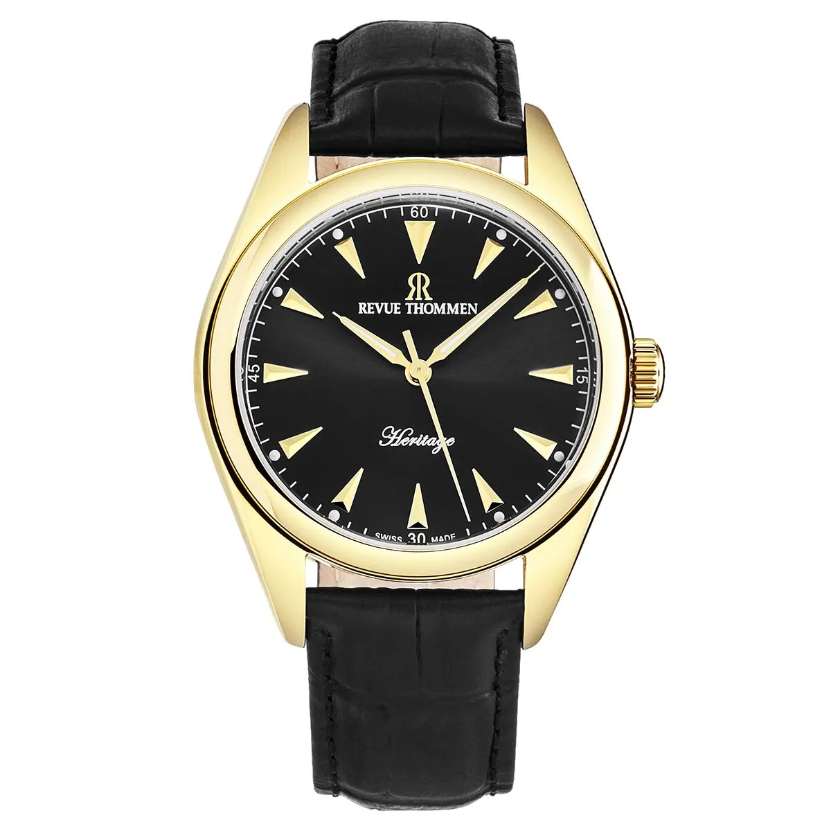 Revue Thommen Men's 'Heritage' Black Dial Black Leather Strap Automatic Watch 21010.2517