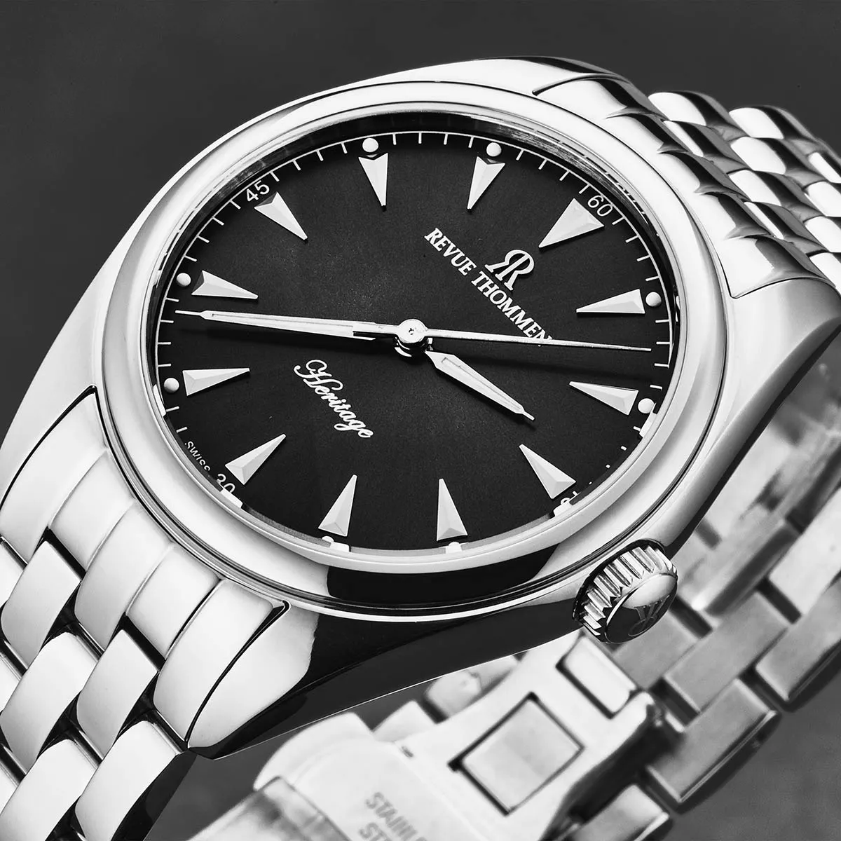 Revue Thommen Men's 'Heritage' Black Dial Stainless Steel Bracelet Automatic Watch 21010.2138