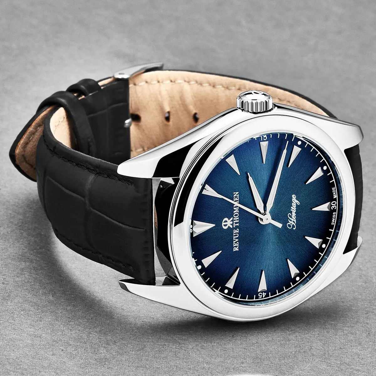 Revue Thommen Men's 'Heritage' Blue Dial Black Leather Strap Automatic Watch 21010.2535