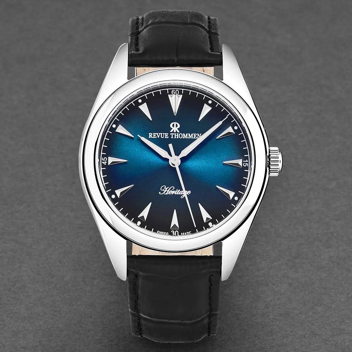 Revue Thommen Men's 'Heritage' Blue Dial Black Leather Strap Automatic Watch 21010.2535