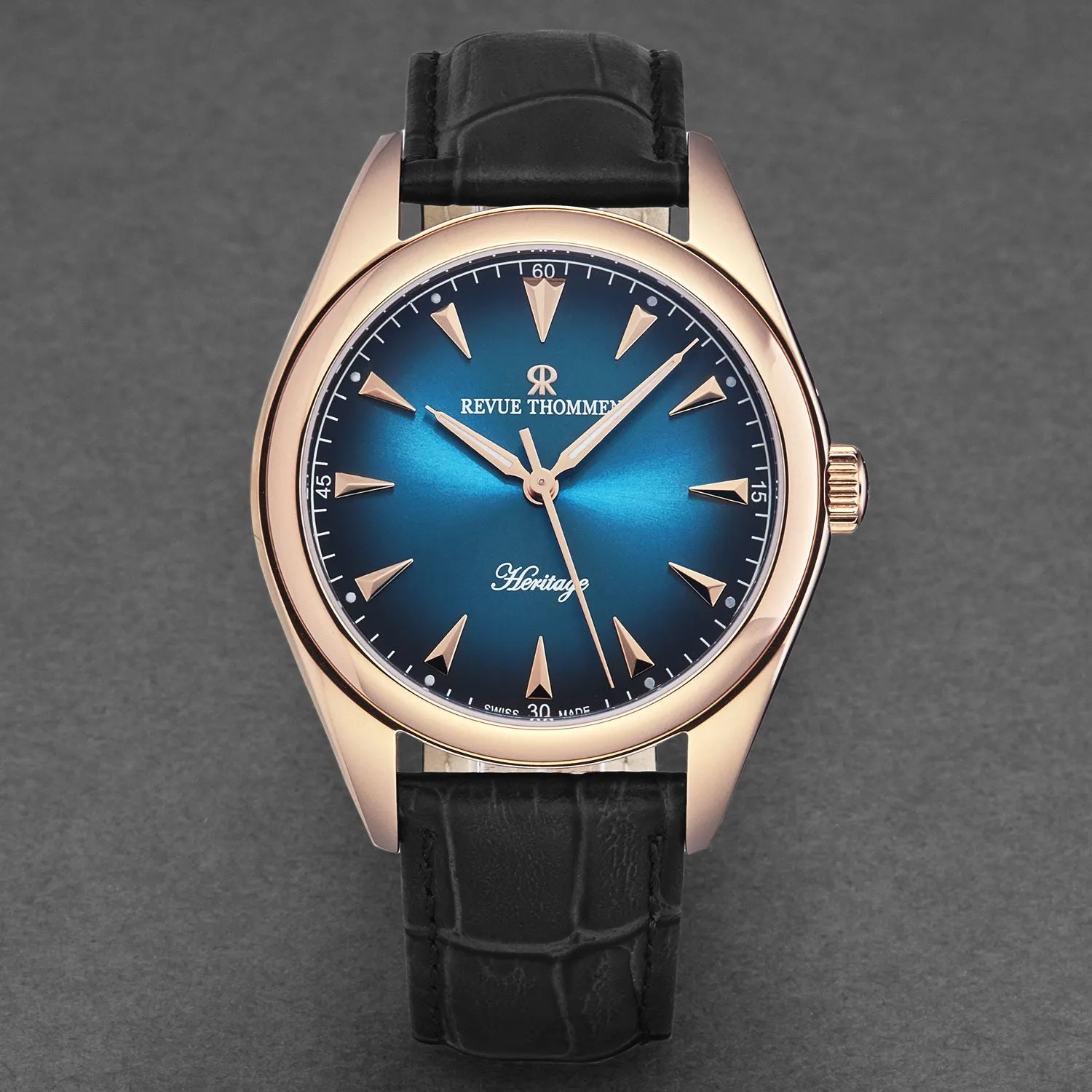 Revue Thommen Men's 'Heritage' Blue Dial Black Leather Strap Automatic Watch 21010.2565