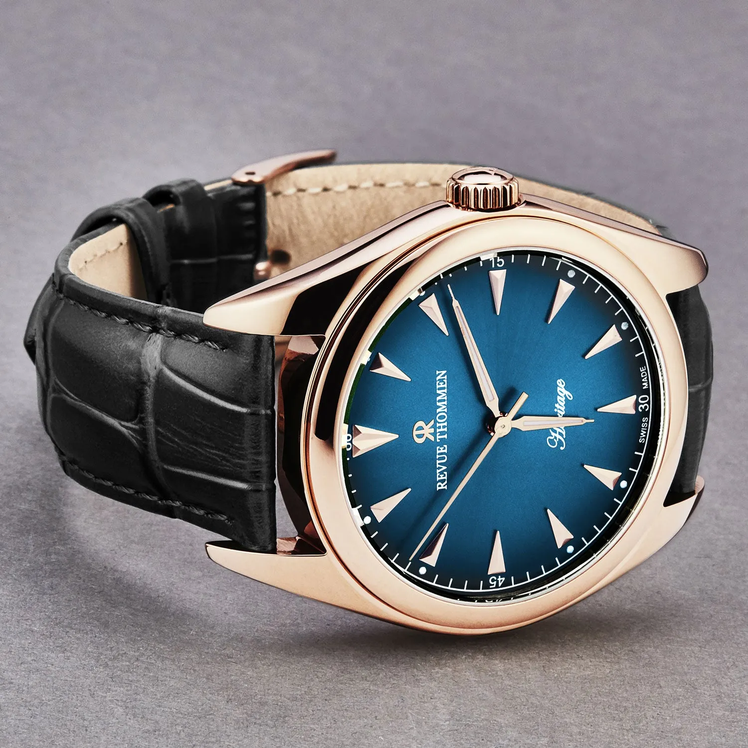 Revue Thommen Men's 'Heritage' Blue Dial Black Leather Strap Automatic Watch 21010.2565