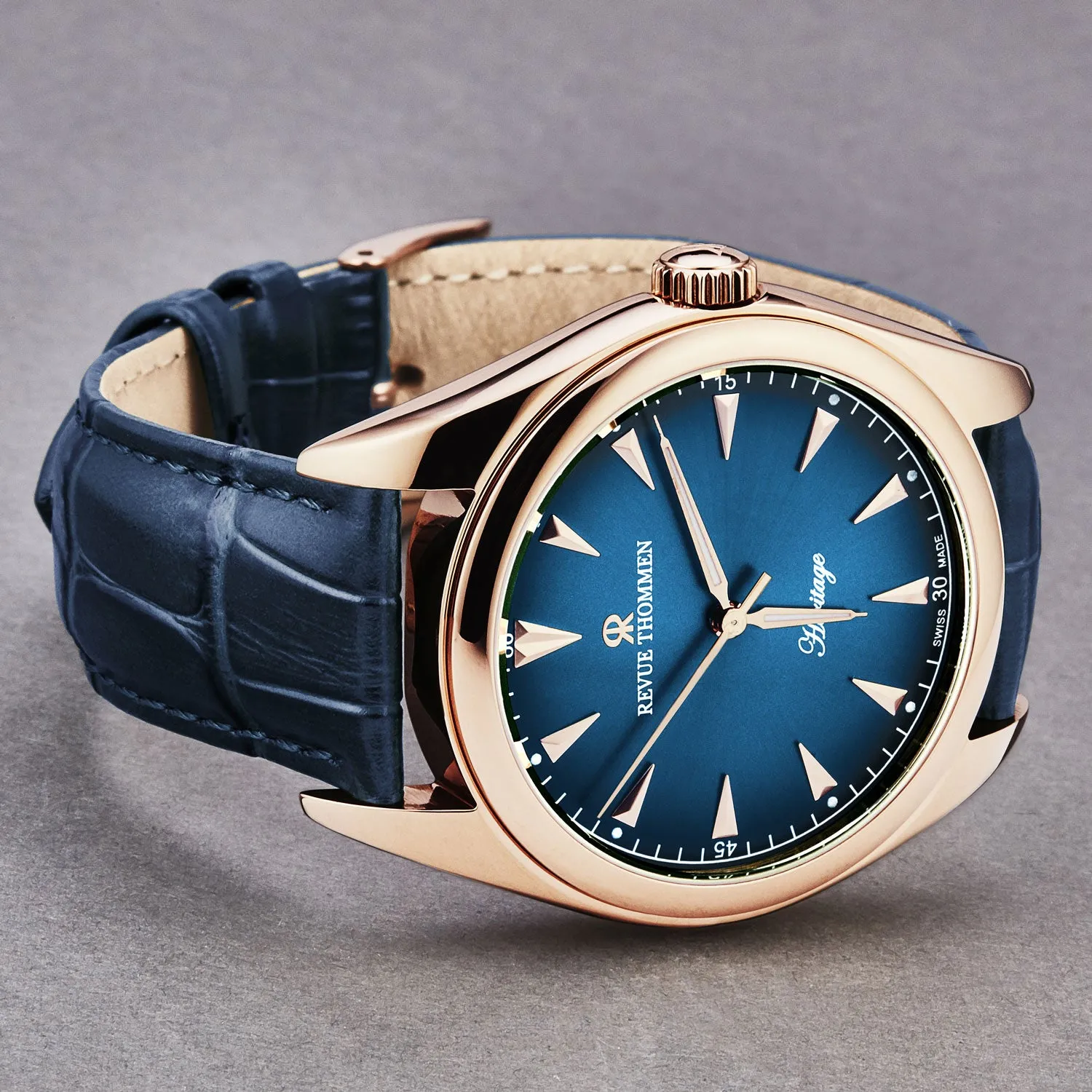 Revue Thommen Men's 'Heritage' Blue Dial Blue Leather Strap Automatic Watch 21010.2568