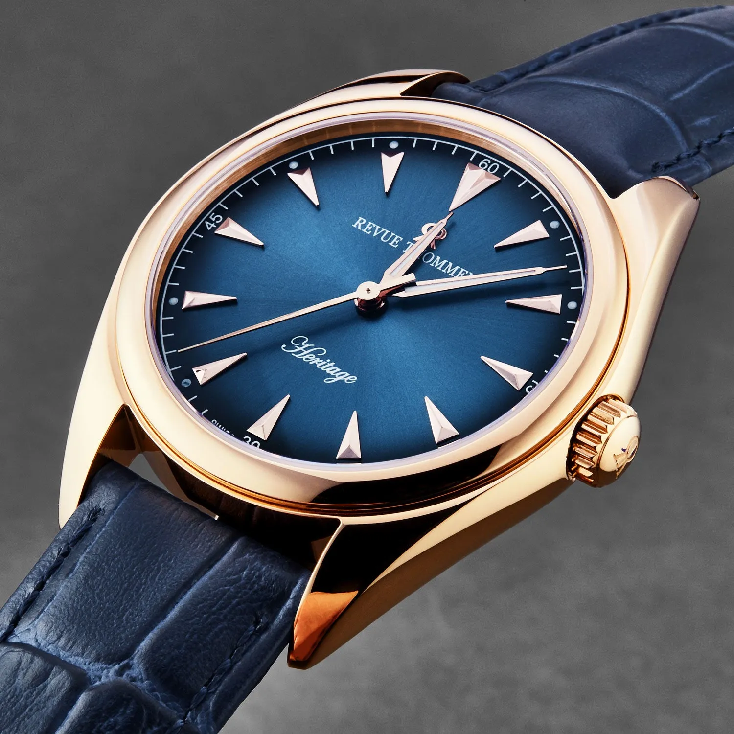 Revue Thommen Men's 'Heritage' Blue Dial Blue Leather Strap Automatic Watch 21010.2568