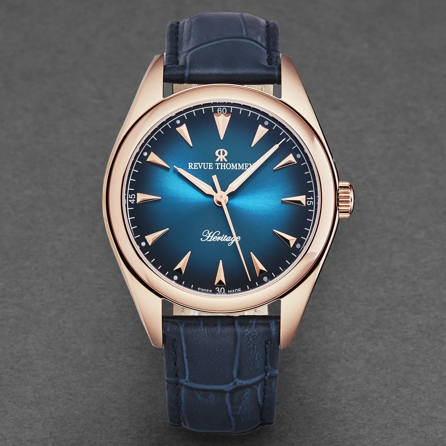 Revue Thommen Men's 'Heritage' Blue Dial Blue Leather Strap Automatic Watch 21010.2568