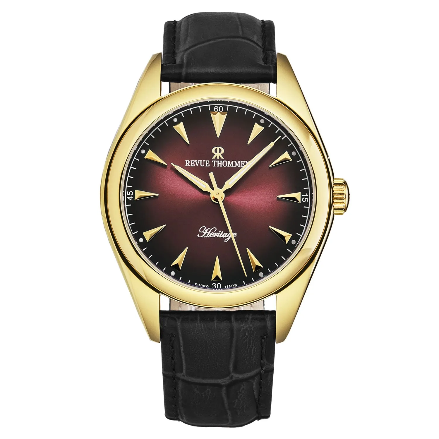 Revue Thommen Men's 'Heritage' Burgundy Dial Black Leather Strap Automatic Watch 21010.2516