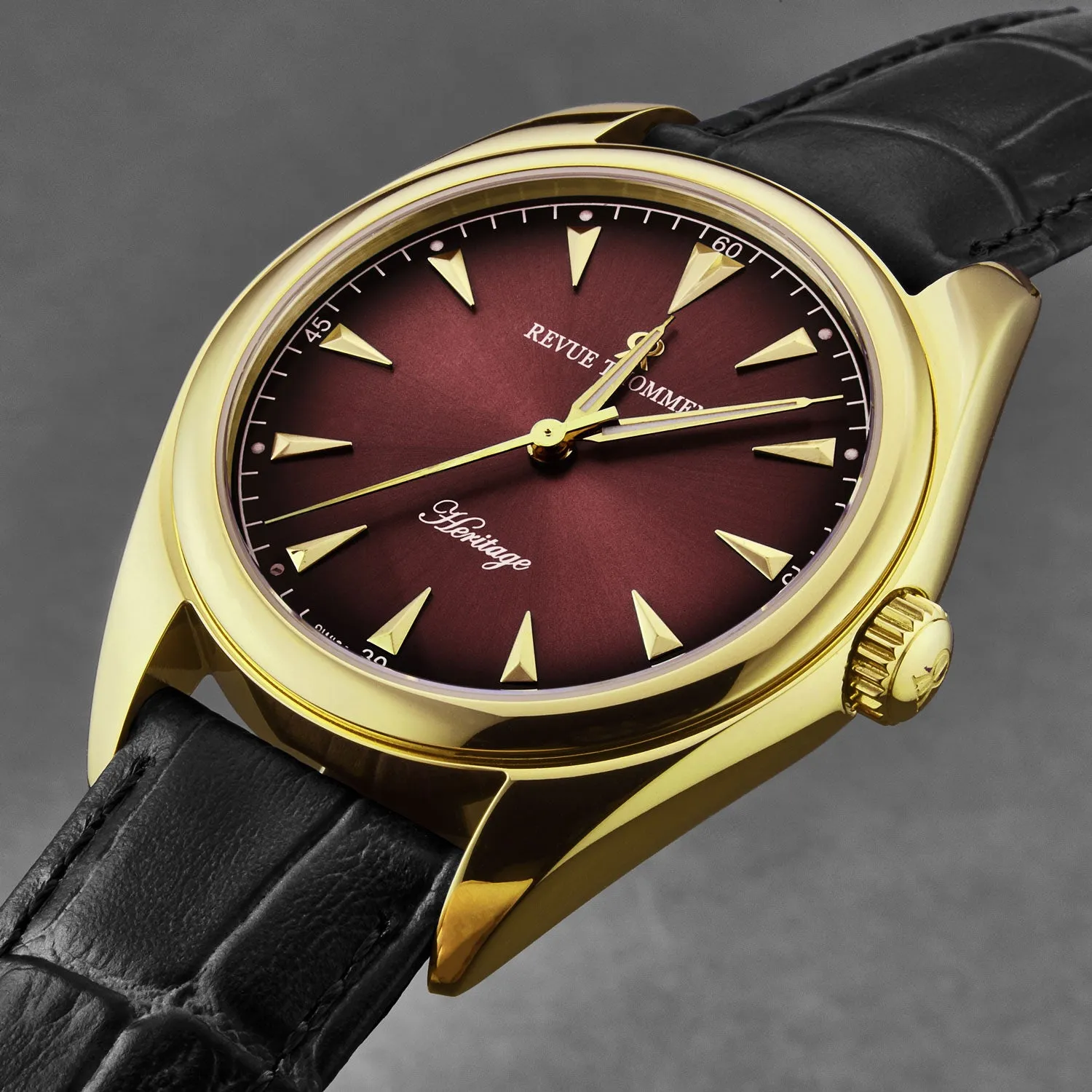 Revue Thommen Men's 'Heritage' Burgundy Dial Black Leather Strap Automatic Watch 21010.2516