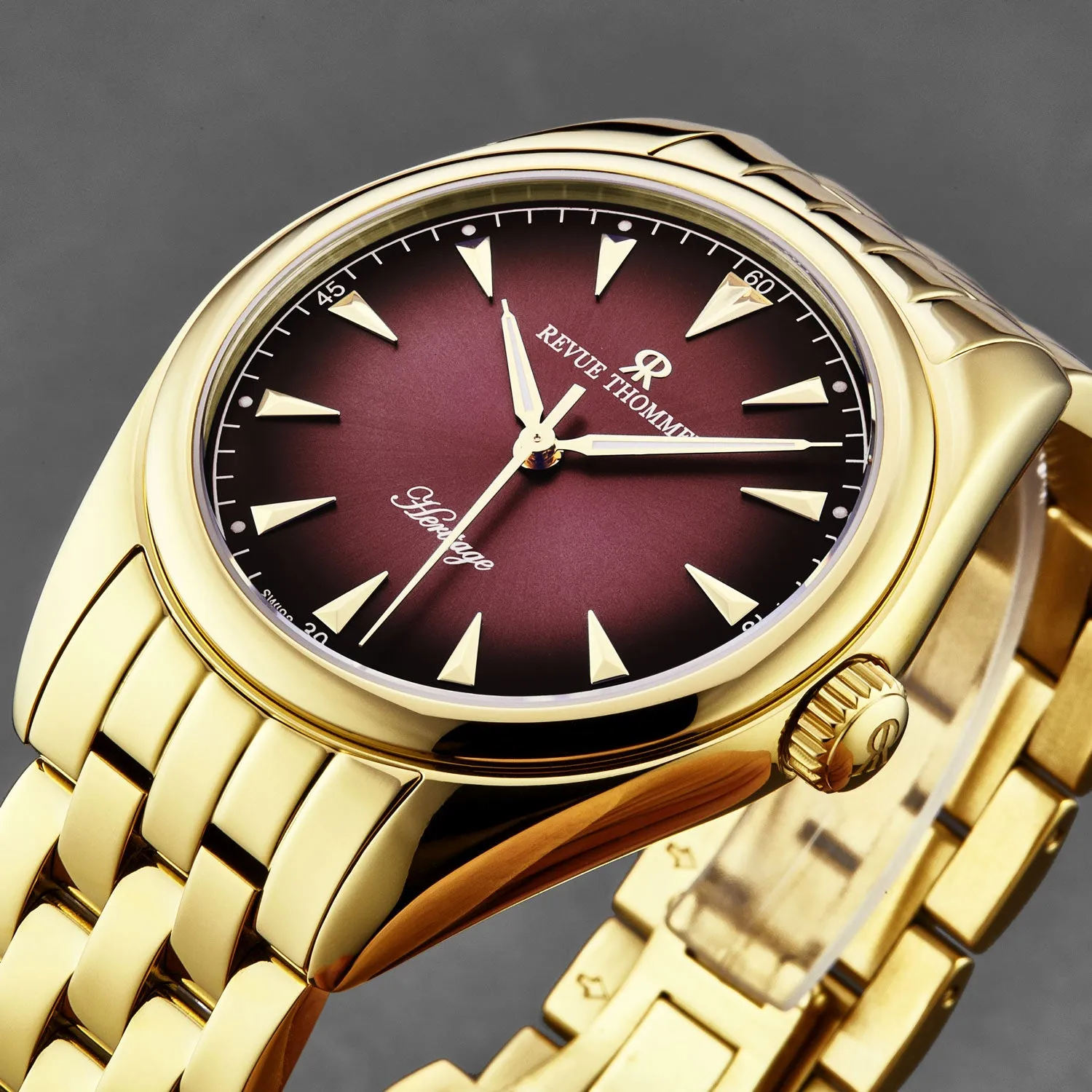 Revue Thommen Men's 'Heritage' Burgundy Dial Stainless Steel Bracelet Automatic Watch 21010.2116