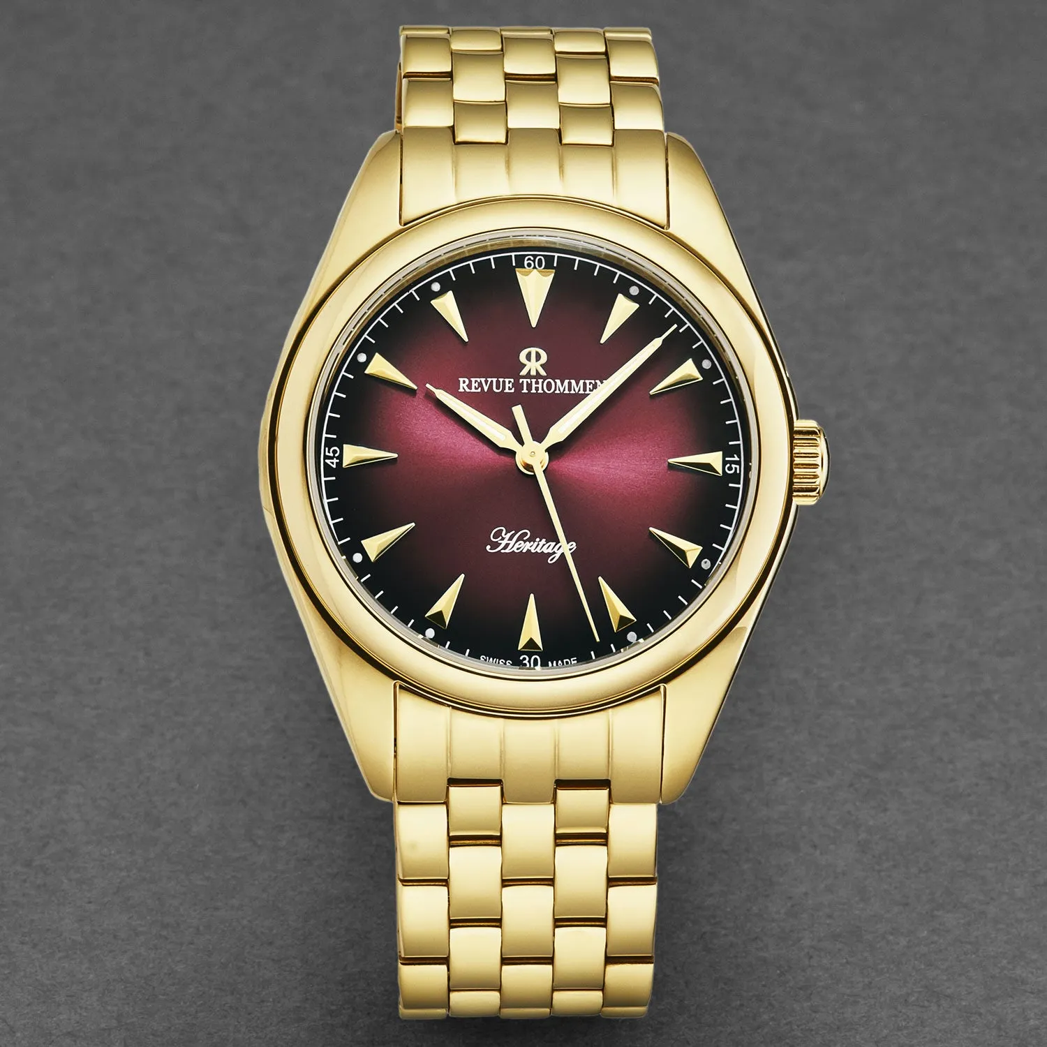 Revue Thommen Men's 'Heritage' Burgundy Dial Stainless Steel Bracelet Automatic Watch 21010.2116