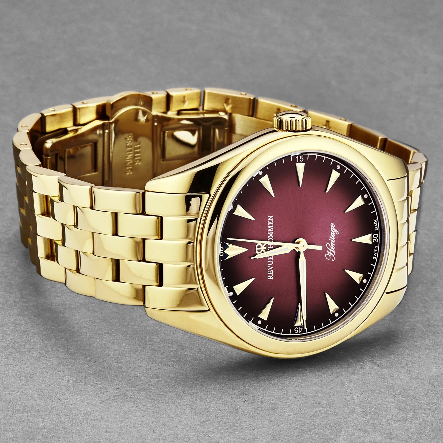 Revue Thommen Men's 'Heritage' Burgundy Dial Stainless Steel Bracelet Automatic Watch 21010.2116