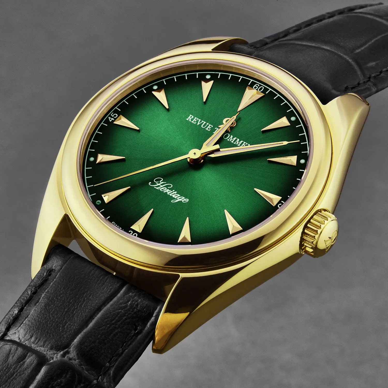 Revue Thommen Men's 'Heritage' Green Dial Black Leather Strap Automatic Watch 21010.2514