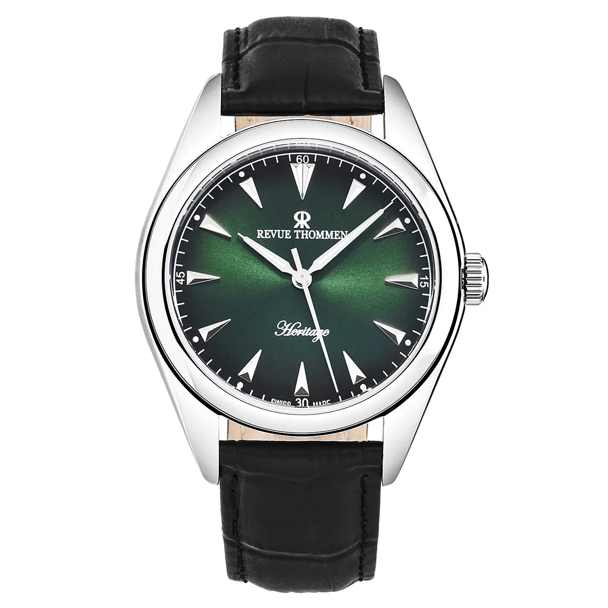 Revue Thommen Men's 'Heritage' Green Dial Black Leather Strap Automatic Watch 21010.2534