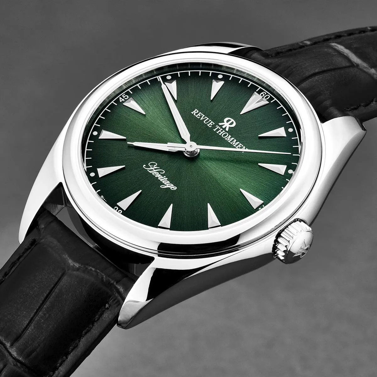 Revue Thommen Men's 'Heritage' Green Dial Black Leather Strap Automatic Watch 21010.2534