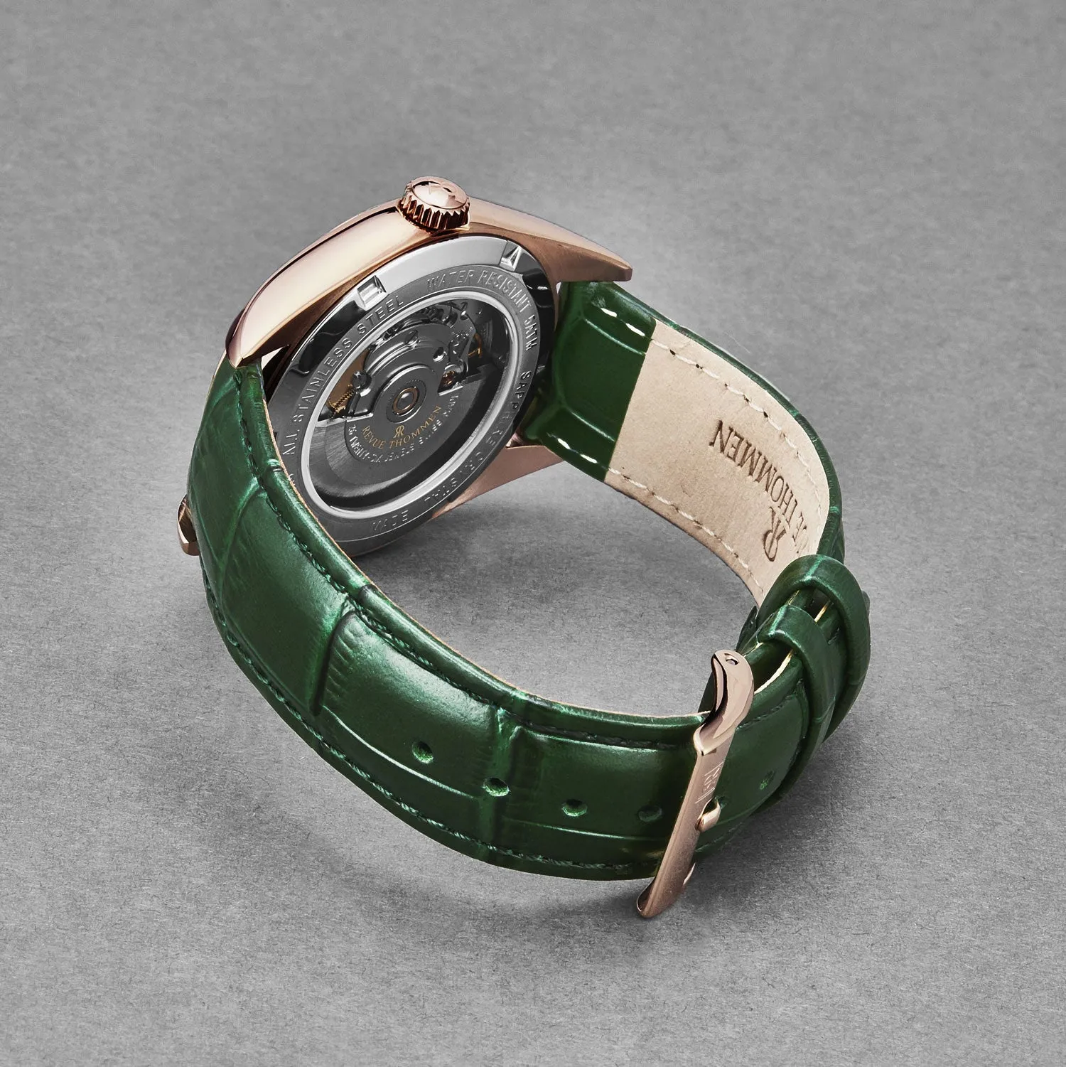 Revue Thommen Men's 'Heritage' Green Dial Green Leather Strap Automatic Watch 21010.2564