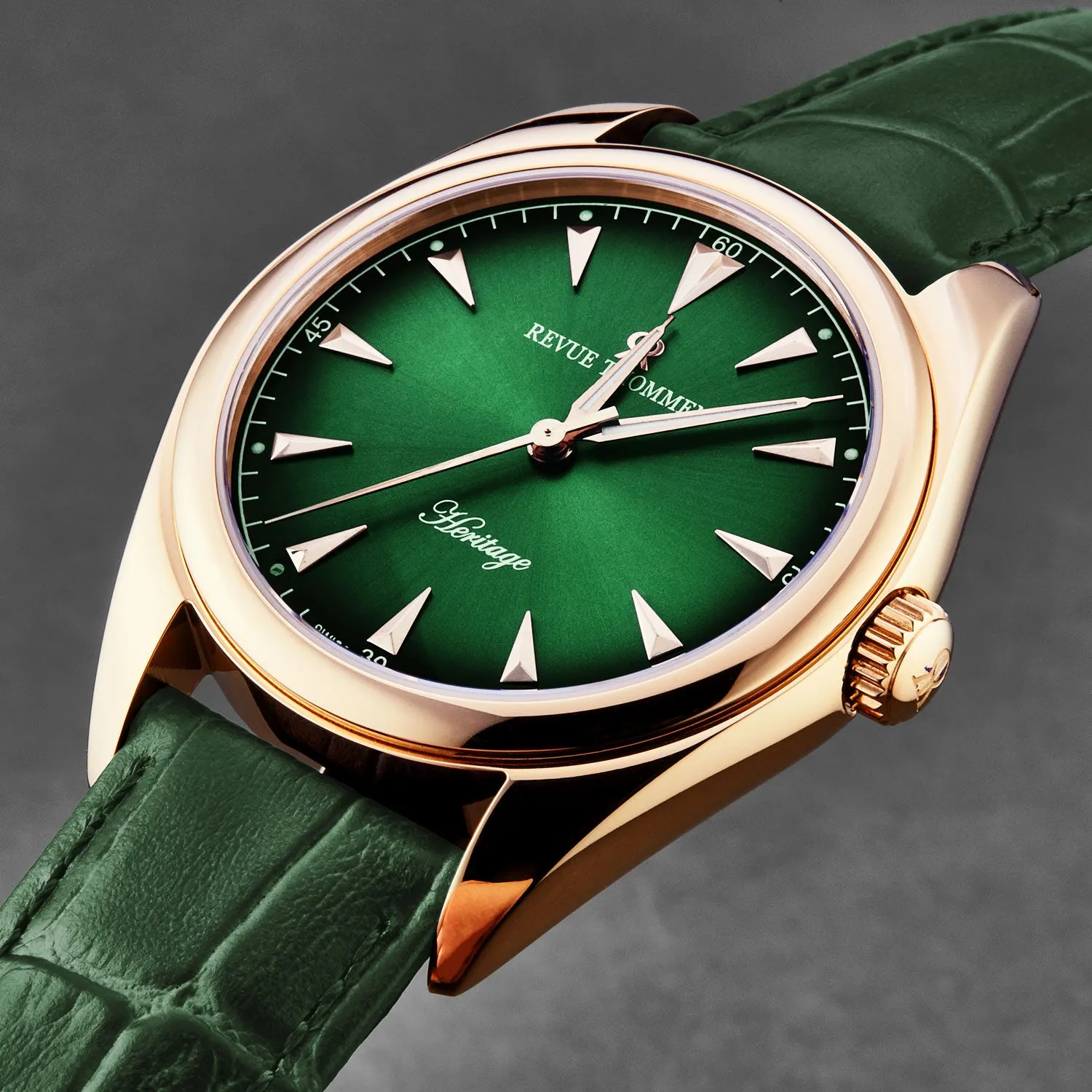 Revue Thommen Men's 'Heritage' Green Dial Green Leather Strap Automatic Watch 21010.2564