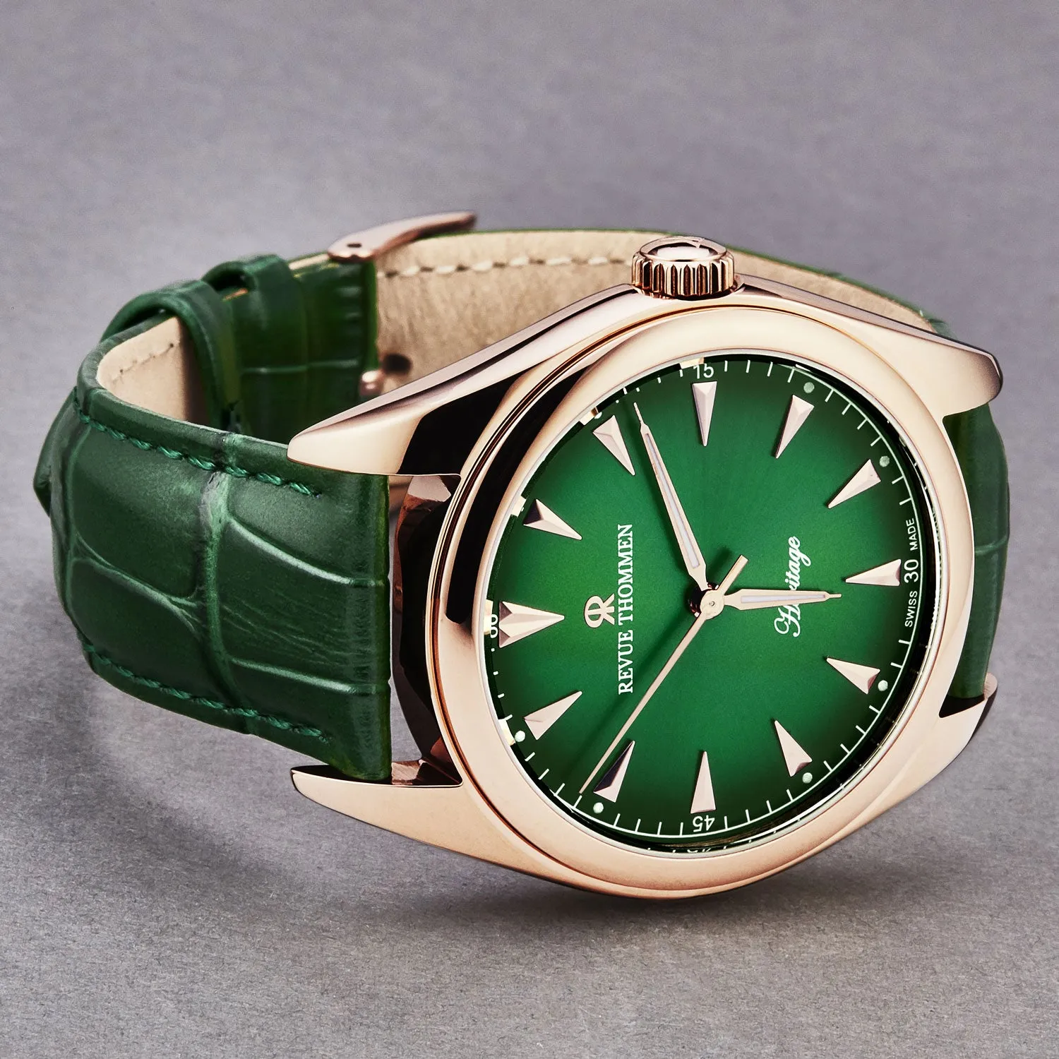 Revue Thommen Men's 'Heritage' Green Dial Green Leather Strap Automatic Watch 21010.2564