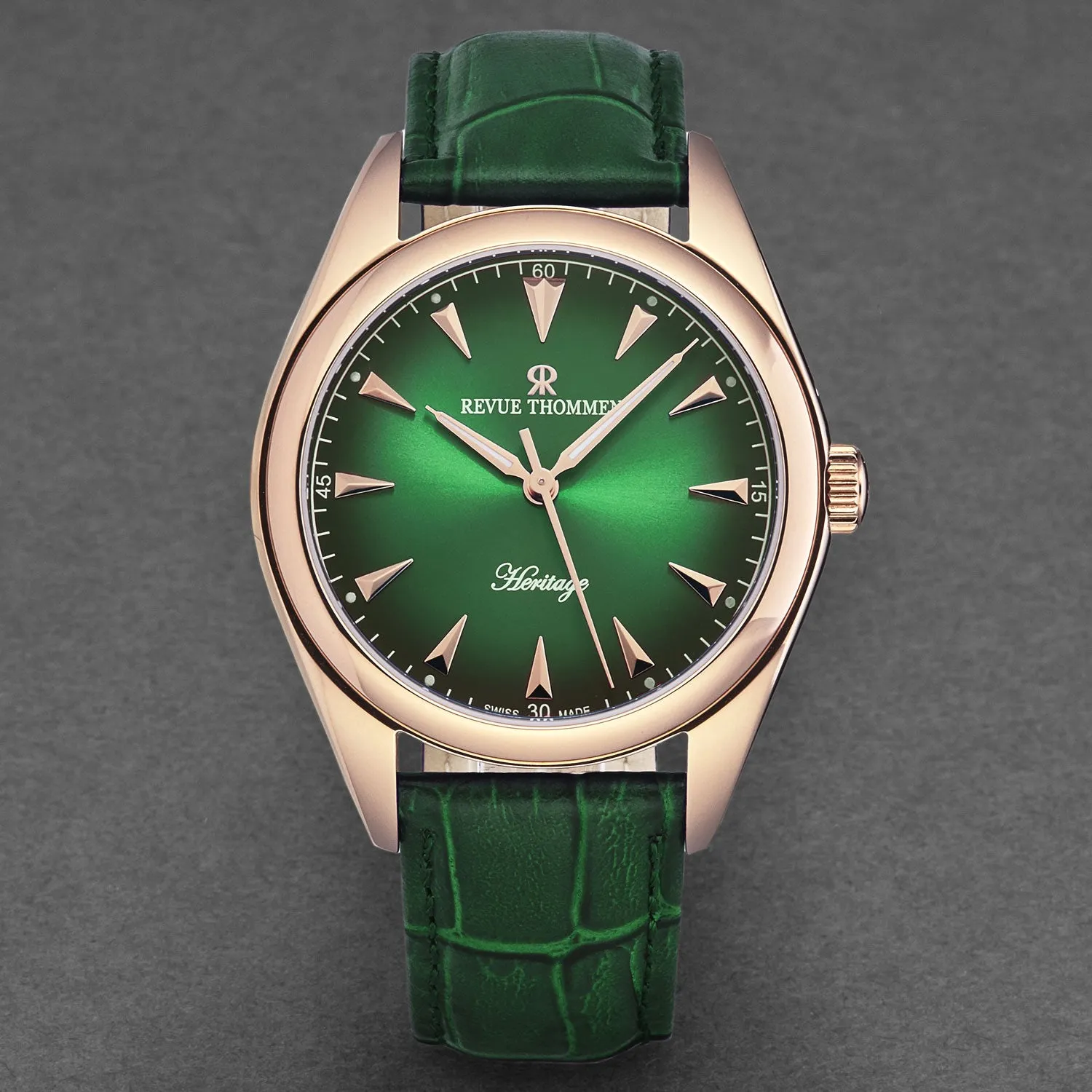 Revue Thommen Men's 'Heritage' Green Dial Green Leather Strap Automatic Watch 21010.2564