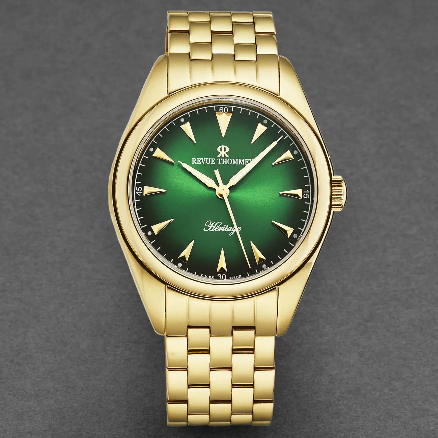 Revue Thommen Men's 'Heritage' Green Dial Stainless Steel Bracelet Automatic Watch 21010.2114