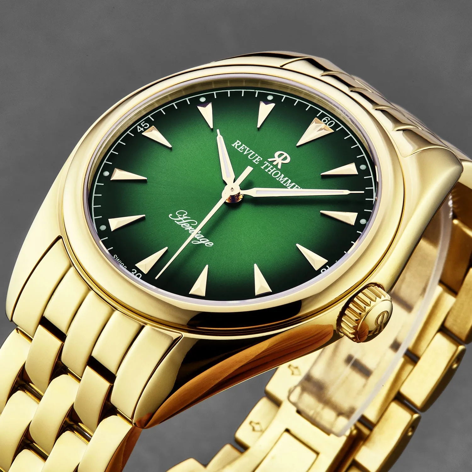 Revue Thommen Men's 'Heritage' Green Dial Stainless Steel Bracelet Automatic Watch 21010.2114