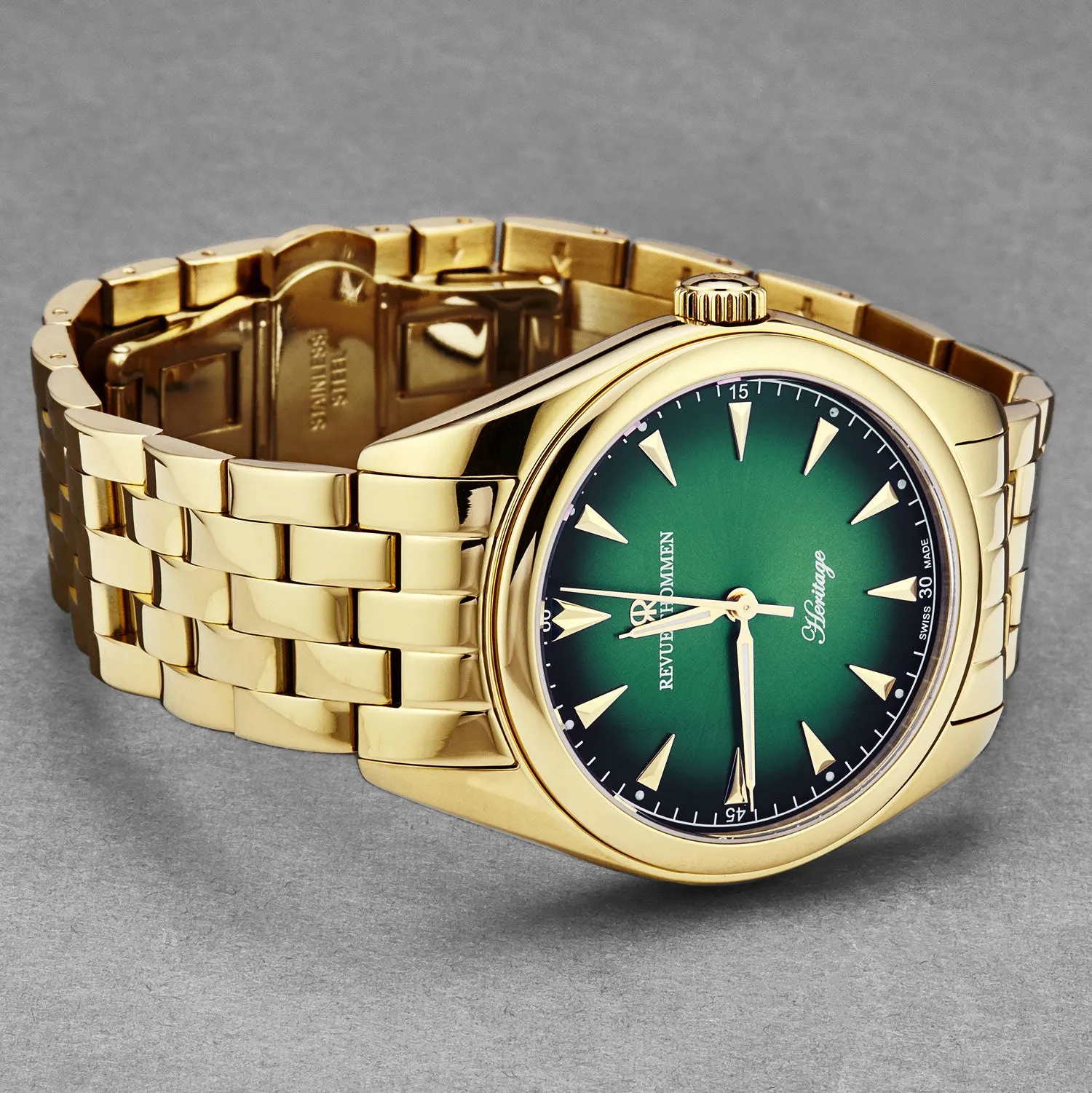 Revue Thommen Men's 'Heritage' Green Dial Stainless Steel Bracelet Automatic Watch 21010.2114