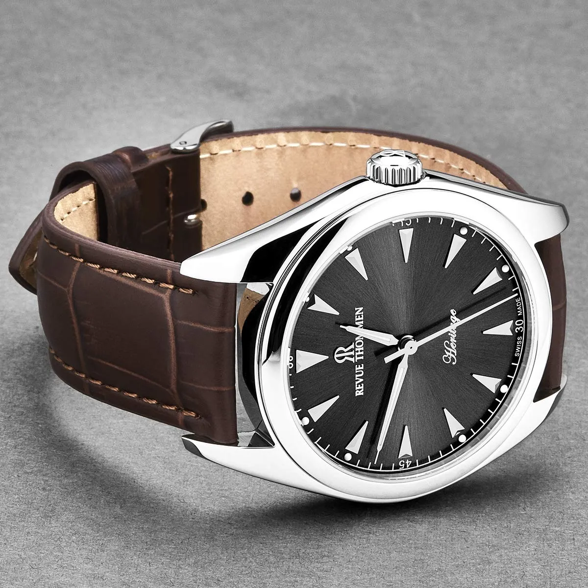 Revue Thommen Men's 'Heritage' Grey Dial Brown Leather Strap Automatic Watch 21010.2521