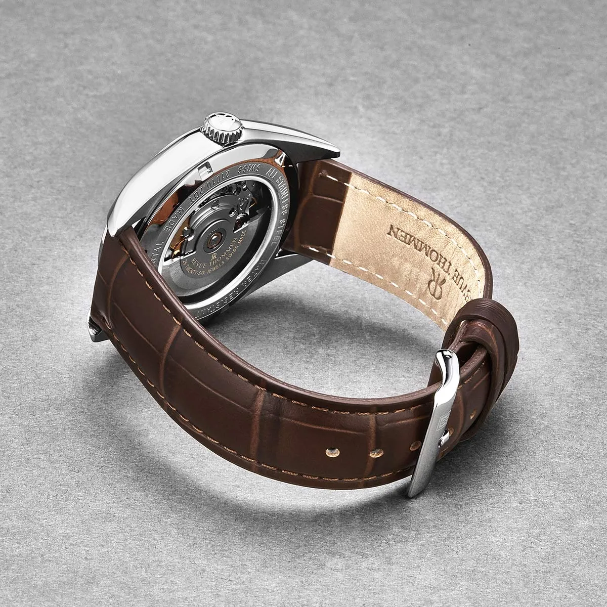 Revue Thommen Men's 'Heritage' Grey Dial Brown Leather Strap Automatic Watch 21010.2521