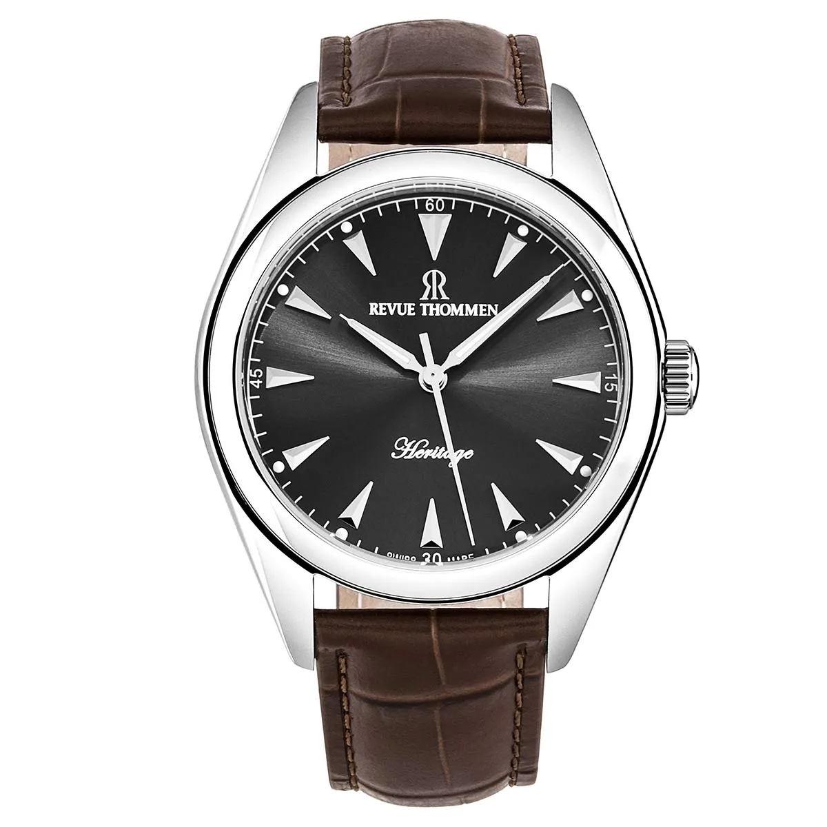 Revue Thommen Men's 'Heritage' Grey Dial Brown Leather Strap Automatic Watch 21010.2521