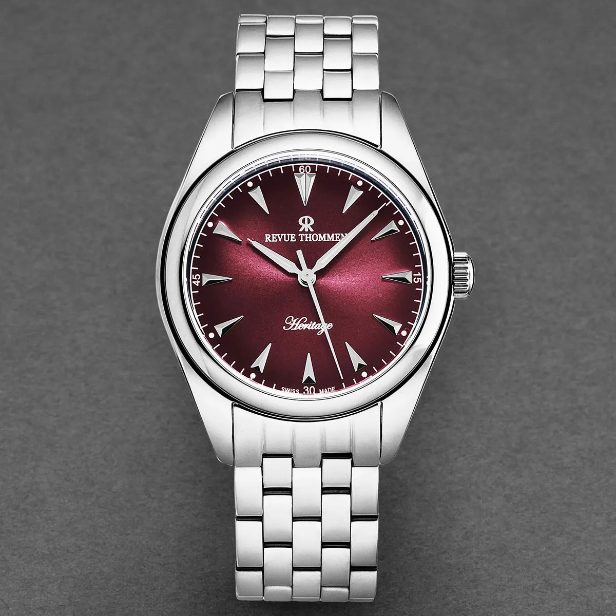 Revue Thommen Men's 'Heritage' Red Dial Stainless Steel Bracelet Automatic Watch 21010.2136