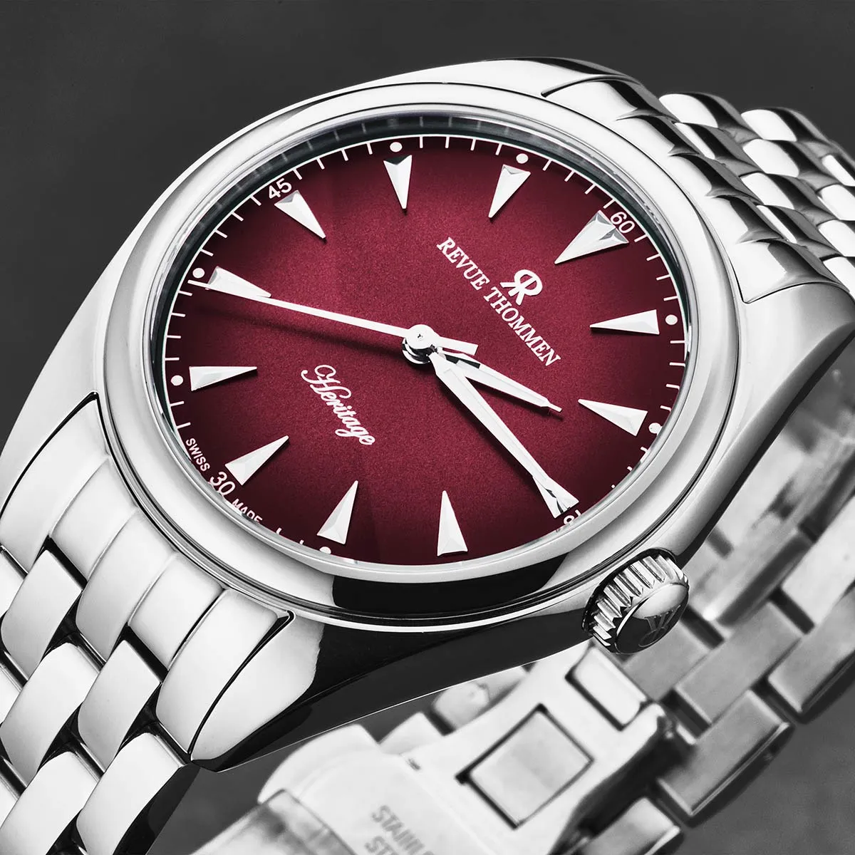 Revue Thommen Men's 'Heritage' Red Dial Stainless Steel Bracelet Automatic Watch 21010.2136