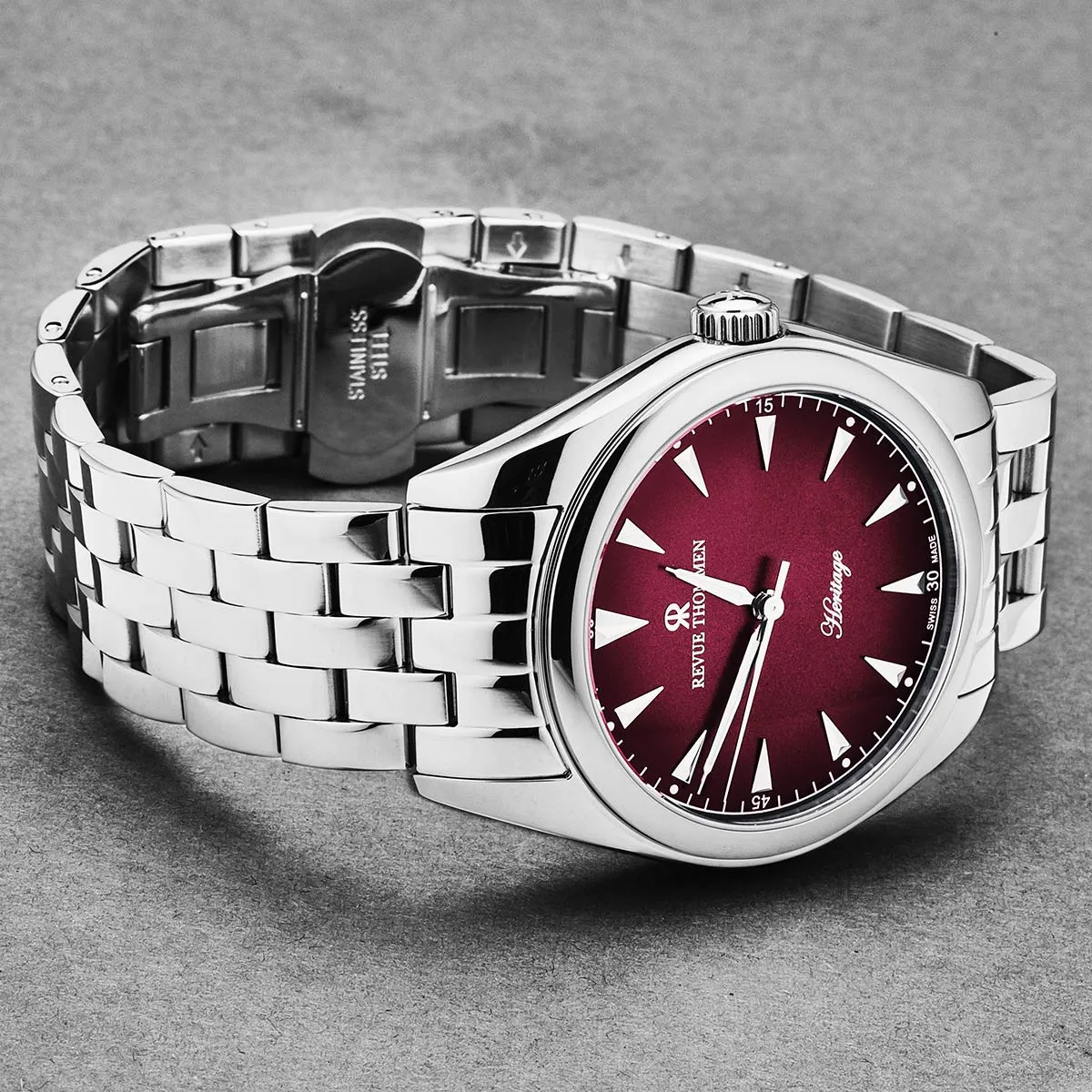 Revue Thommen Men's 'Heritage' Red Dial Stainless Steel Bracelet Automatic Watch 21010.2136