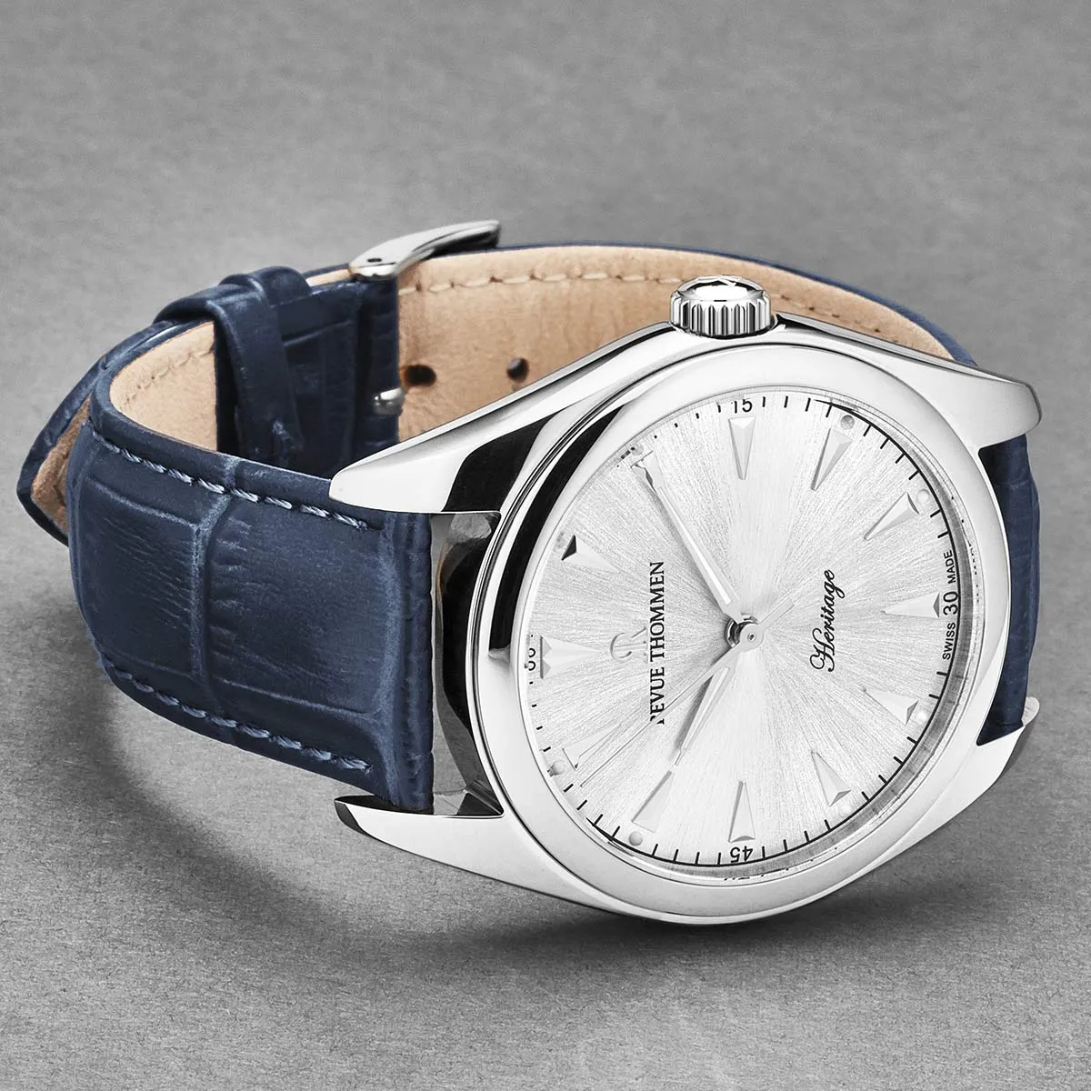 Revue Thommen Men's 'Heritage' Silver Dial Blue Leather Strap Automatic Watch 21010.2525