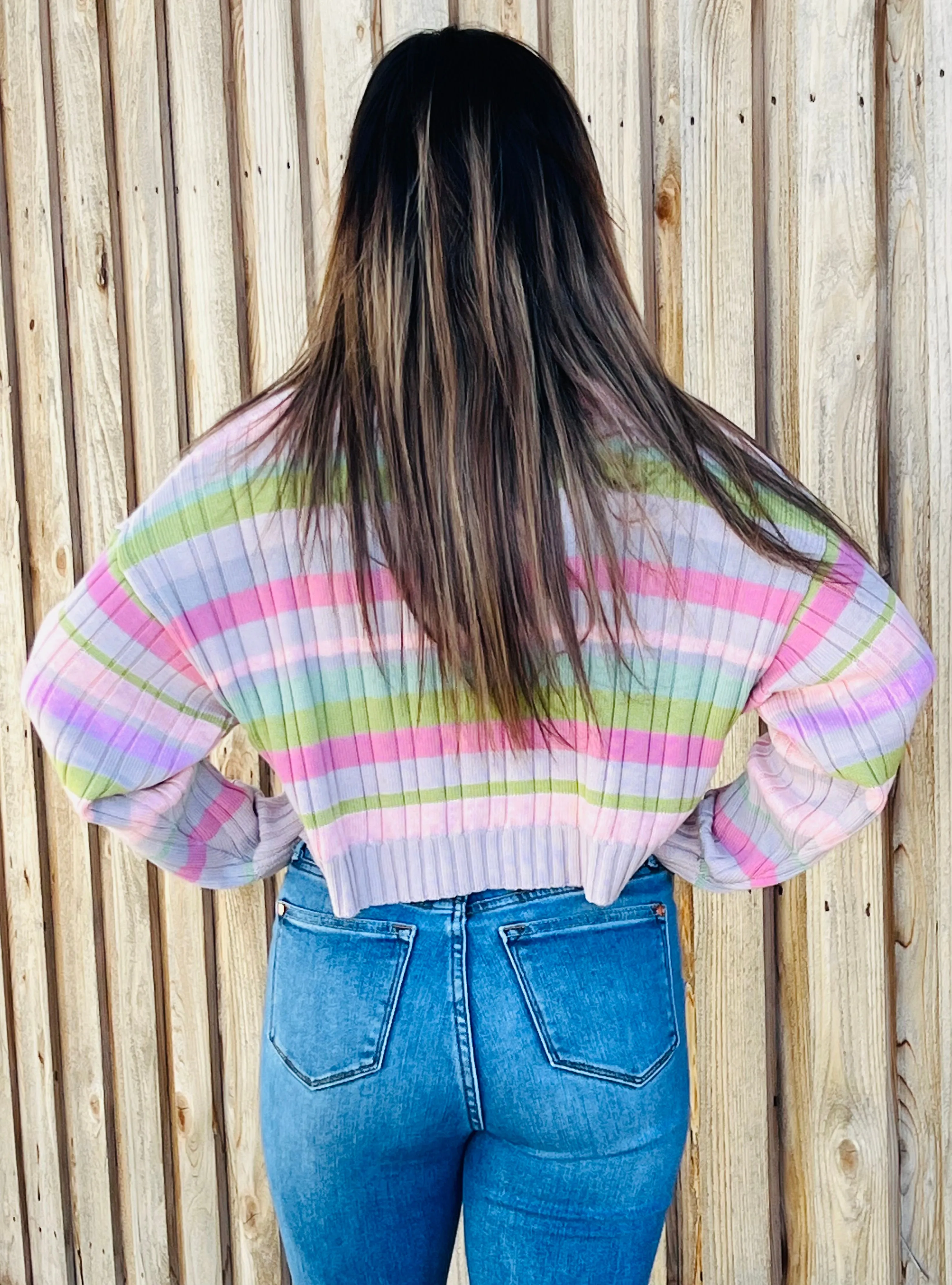 Ribbed Striped Crop Sweater