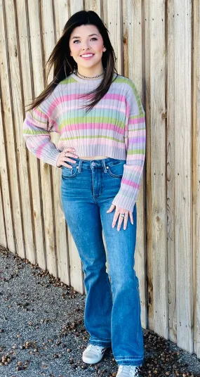 Ribbed Striped Crop Sweater