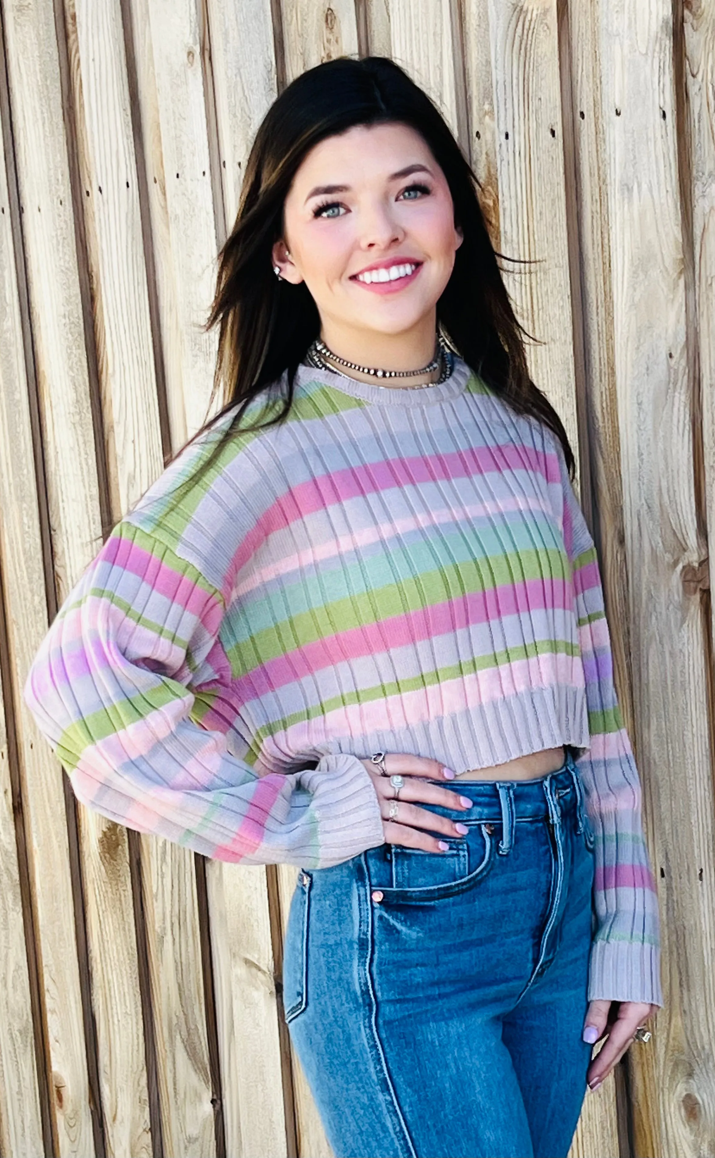 Ribbed Striped Crop Sweater