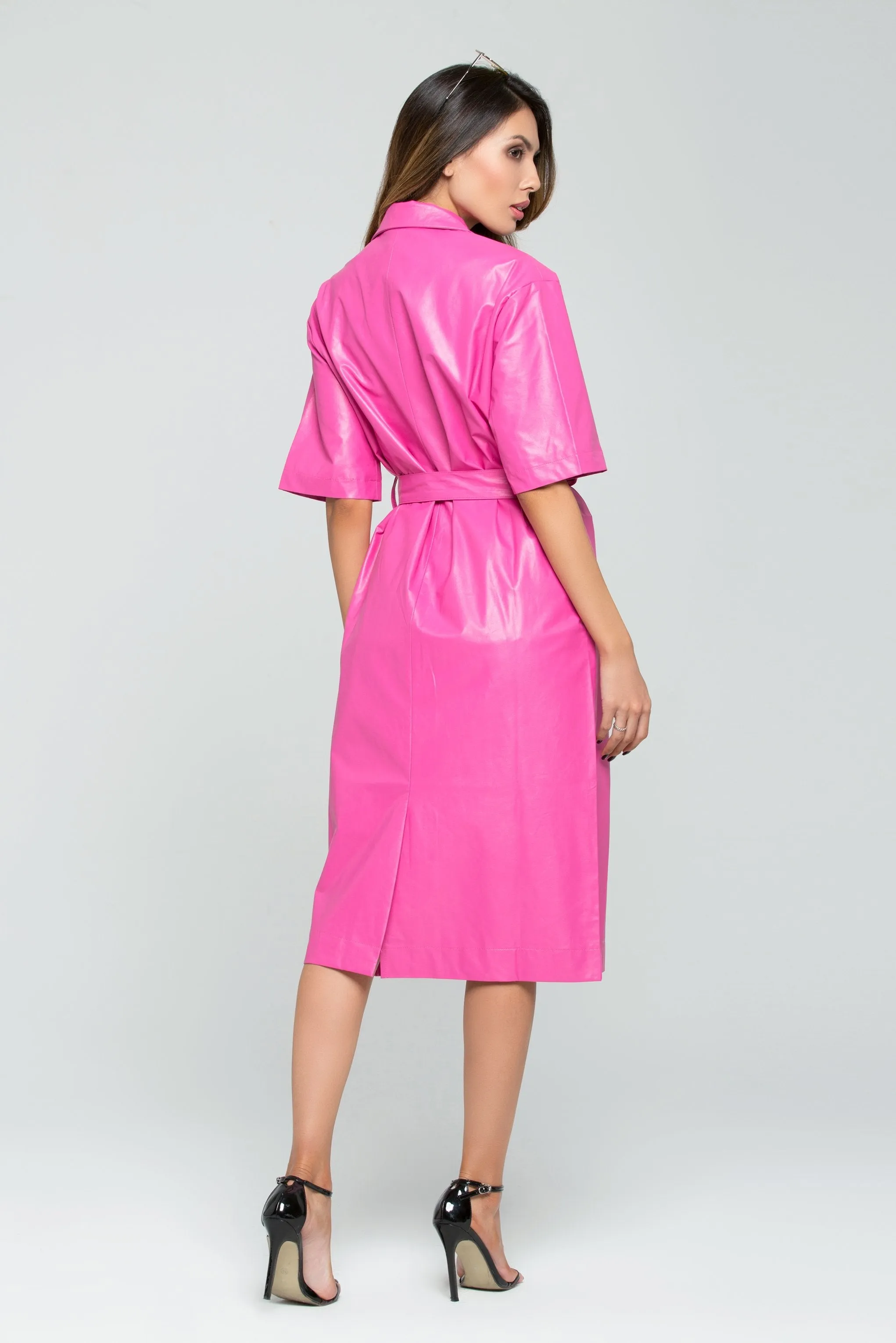 Rouge Pink Button-up Midi Shirt Dress