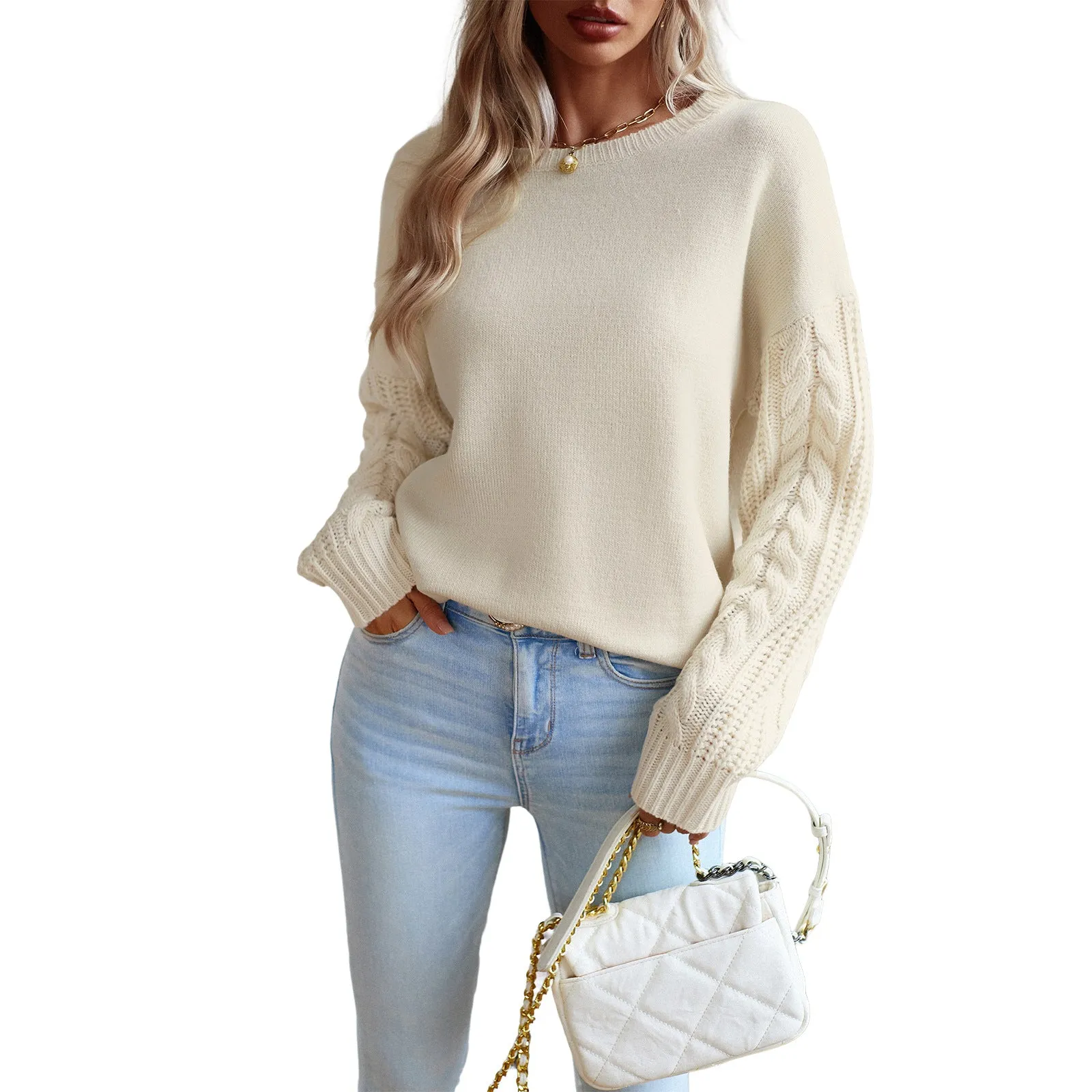 Round Neck Sweater Women's Autumn/Winter Long sleeved Knitted Shirt Top