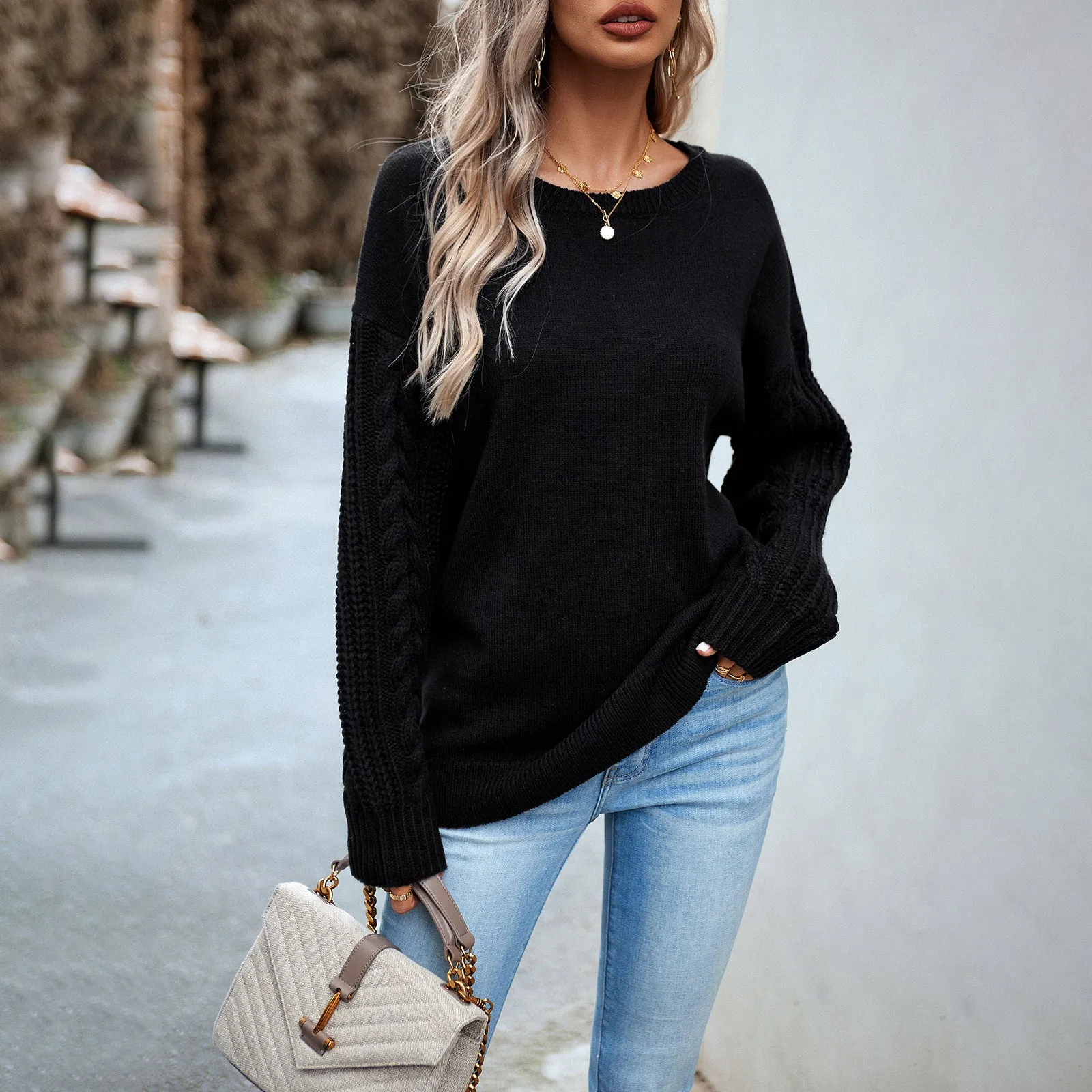 Round Neck Sweater Women's Autumn/Winter Long sleeved Knitted Shirt Top