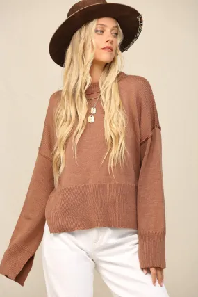 Rustic Clay Notch Hem Crop Sweater