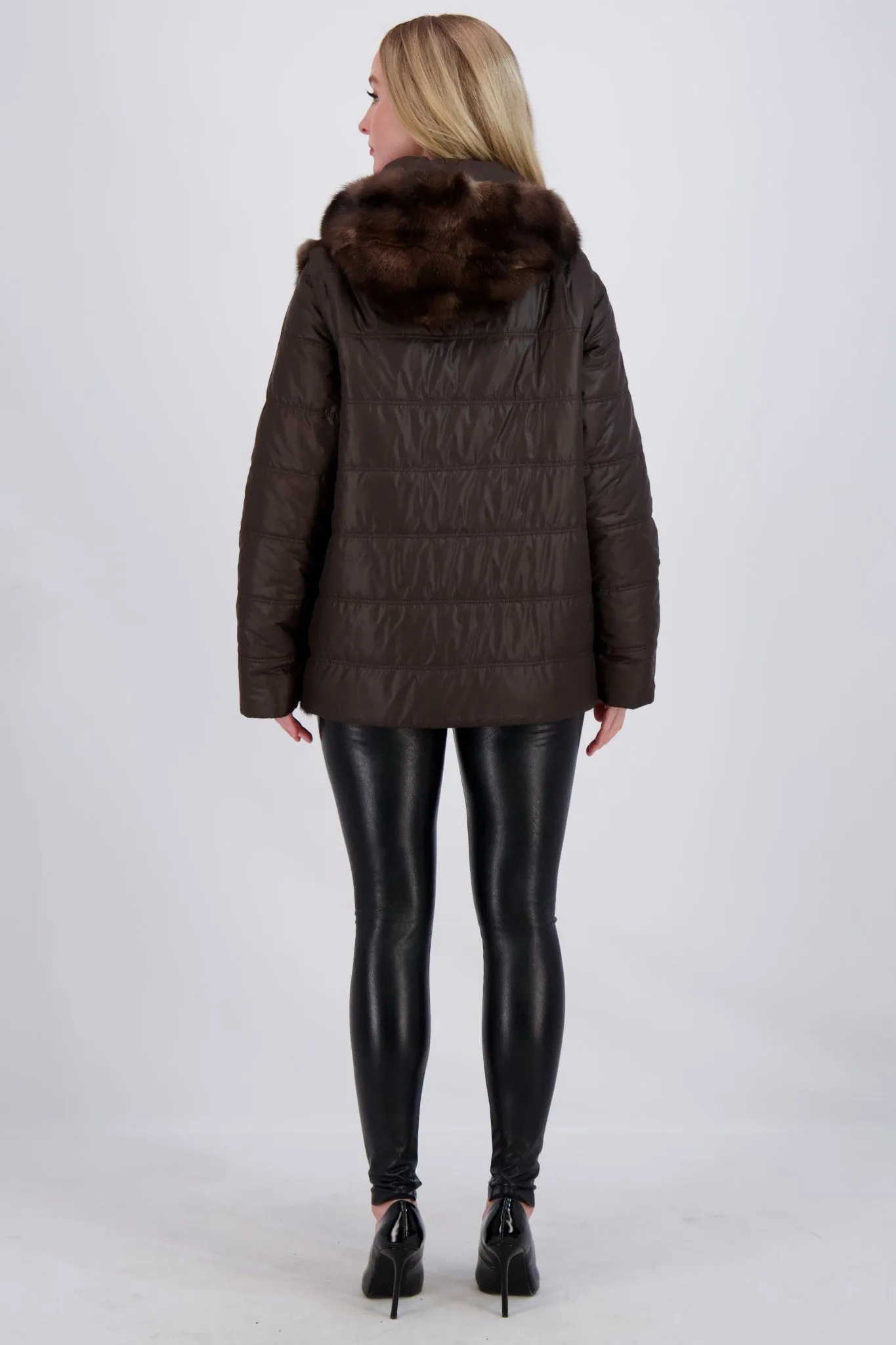 SABLE QUILTED JACKET W/ HOOD & DETACHABLE SLEEVES