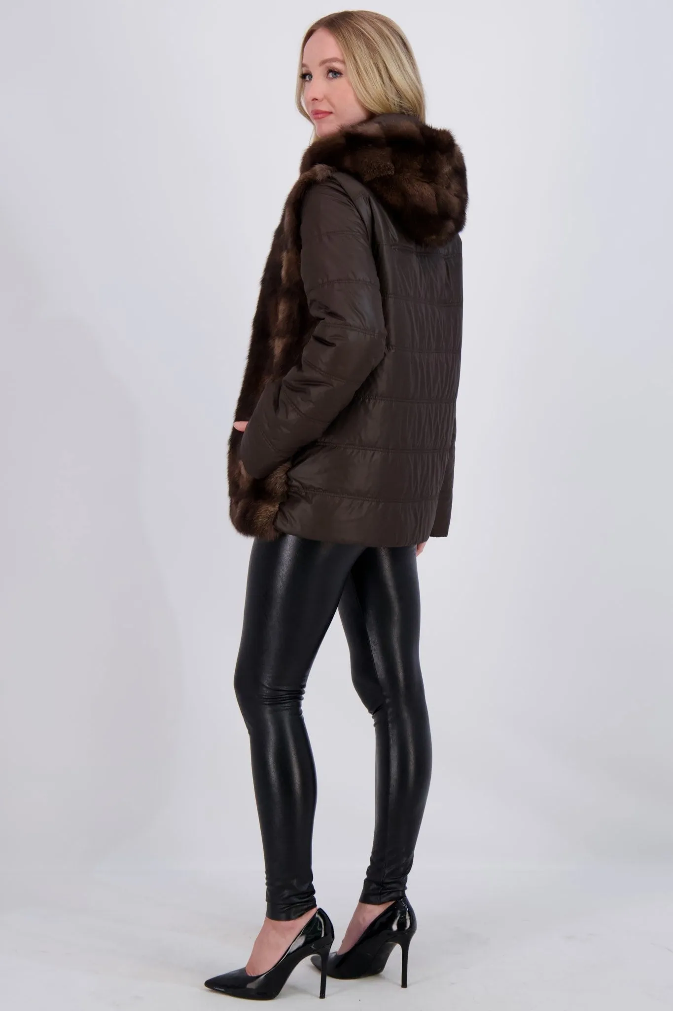 SABLE QUILTED JACKET W/ HOOD & DETACHABLE SLEEVES