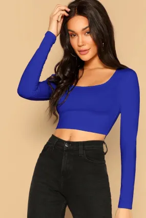 Scoop Neck Crop Top Blue