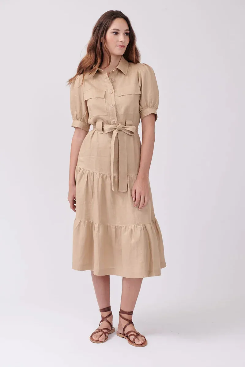 Serval Linen Dress-khaki