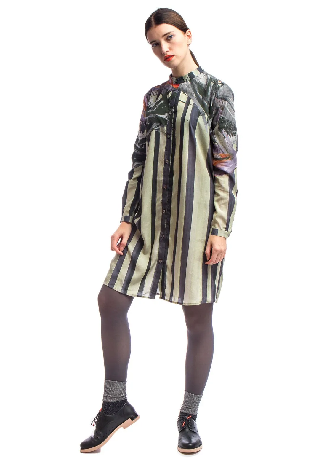 Shirt Dress Print-Beige