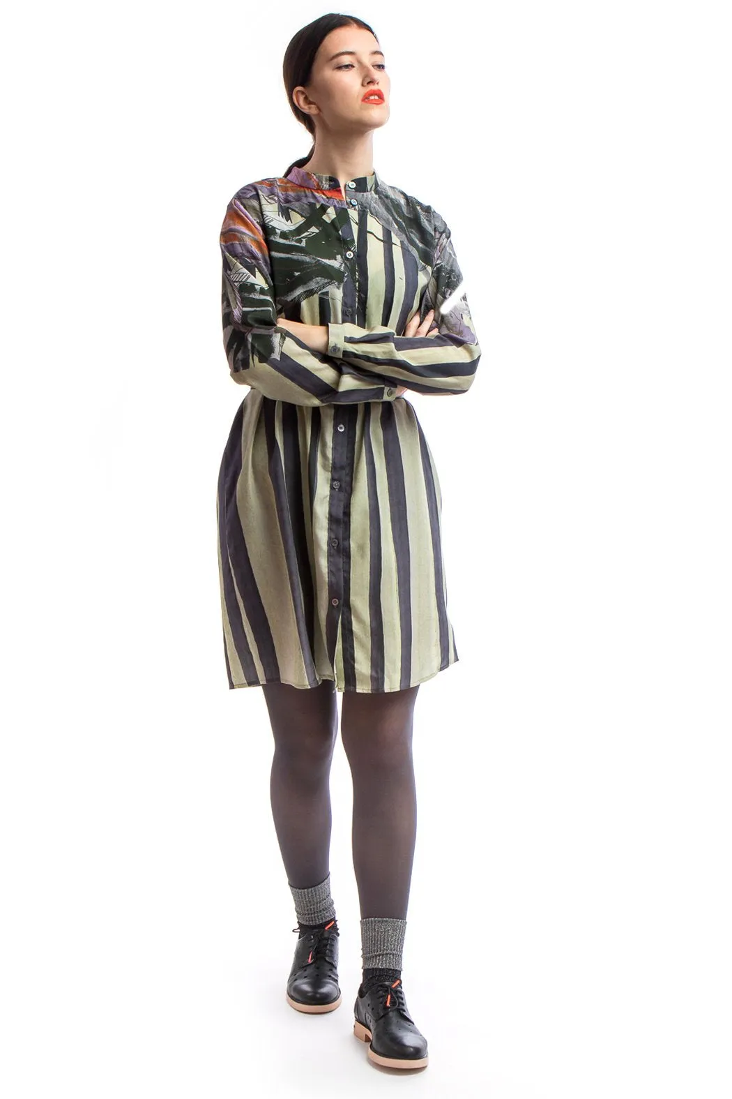 Shirt Dress Print-Beige