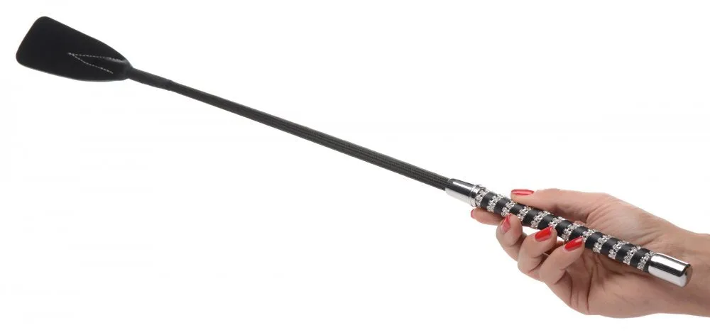 Short Leather Riding Crop with Rhinestone Handle